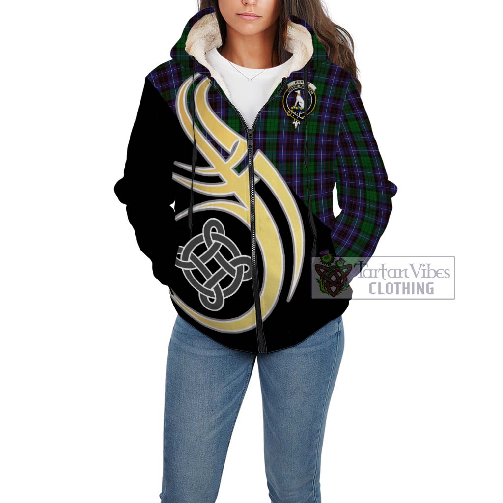 Hunter of Peebleshire Tartan Sherpa Hoodie with Family Crest and Celtic Symbol Style Unisex - Tartan Vibes Clothing