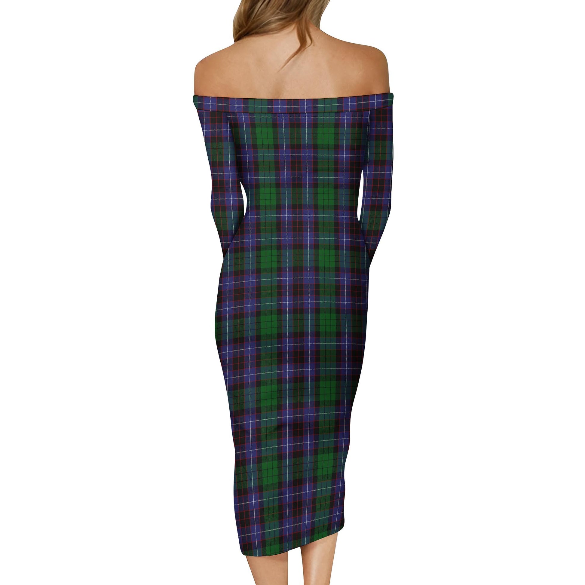 Hunter of Peebleshire Tartan Off Shoulder Lady Dress - Tartanvibesclothing