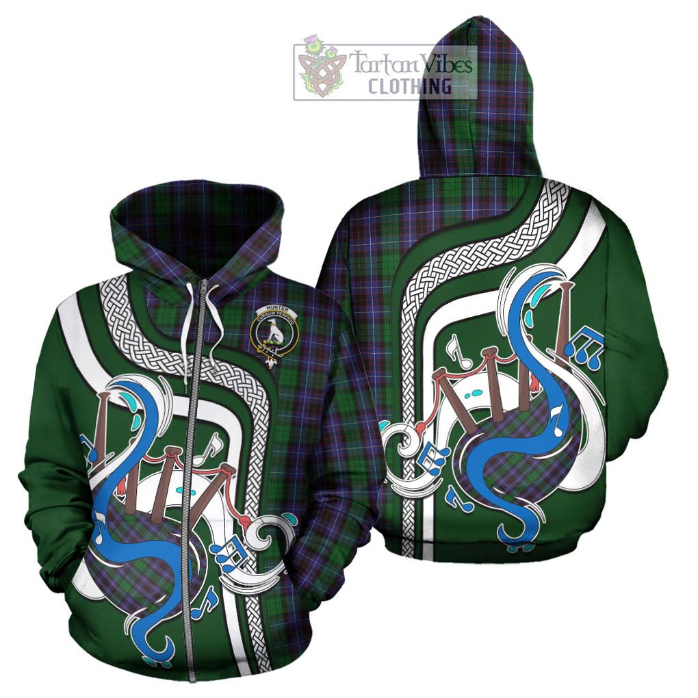 Hunter of Peebleshire Tartan Hoodie with Epic Bagpipe Style - Tartanvibesclothing Shop