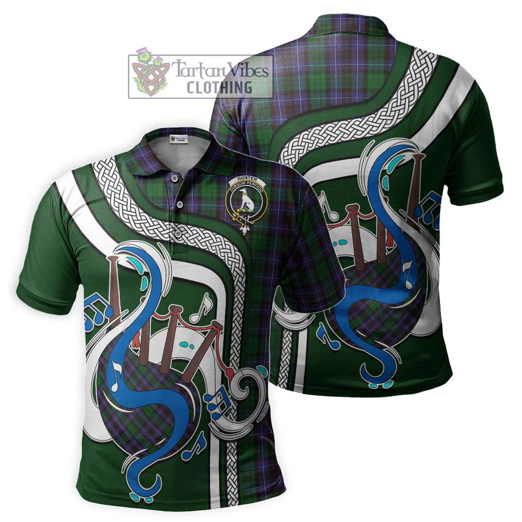 Tartan Vibes Clothing Hunter of Peebleshire Tartan Polo Shirt with Epic Bagpipe Style