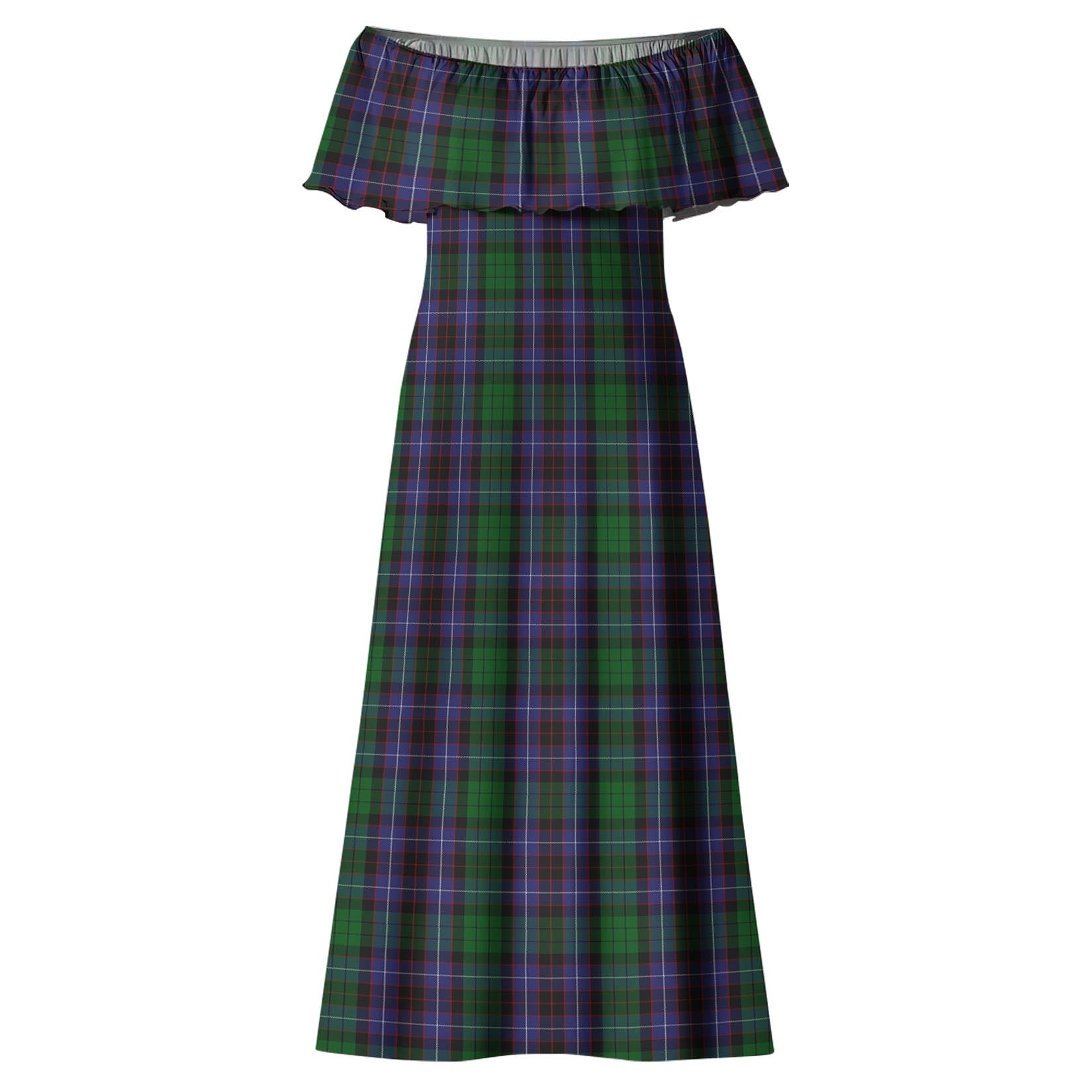 Hunter of Peebleshire Tartan Off Shoulder Long Dress - Tartanvibesclothing