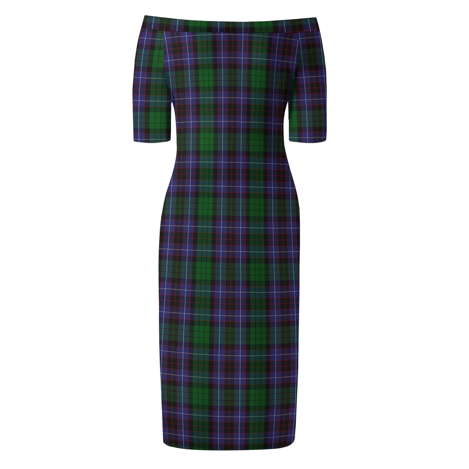 Hunter of Peebleshire Tartan Off Shoulder Lady Dress - Tartanvibesclothing