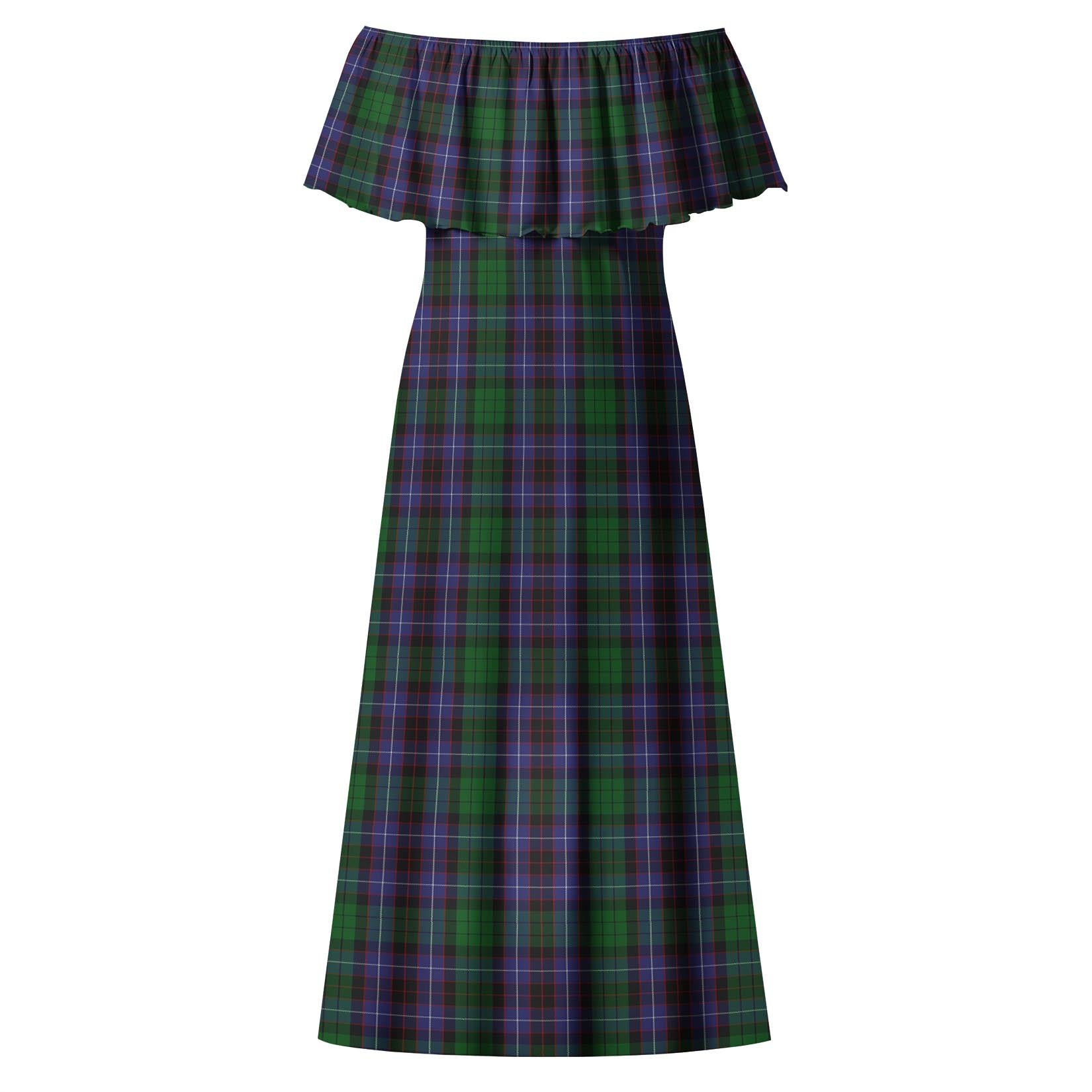 Hunter of Peebleshire Tartan Off Shoulder Long Dress - Tartanvibesclothing