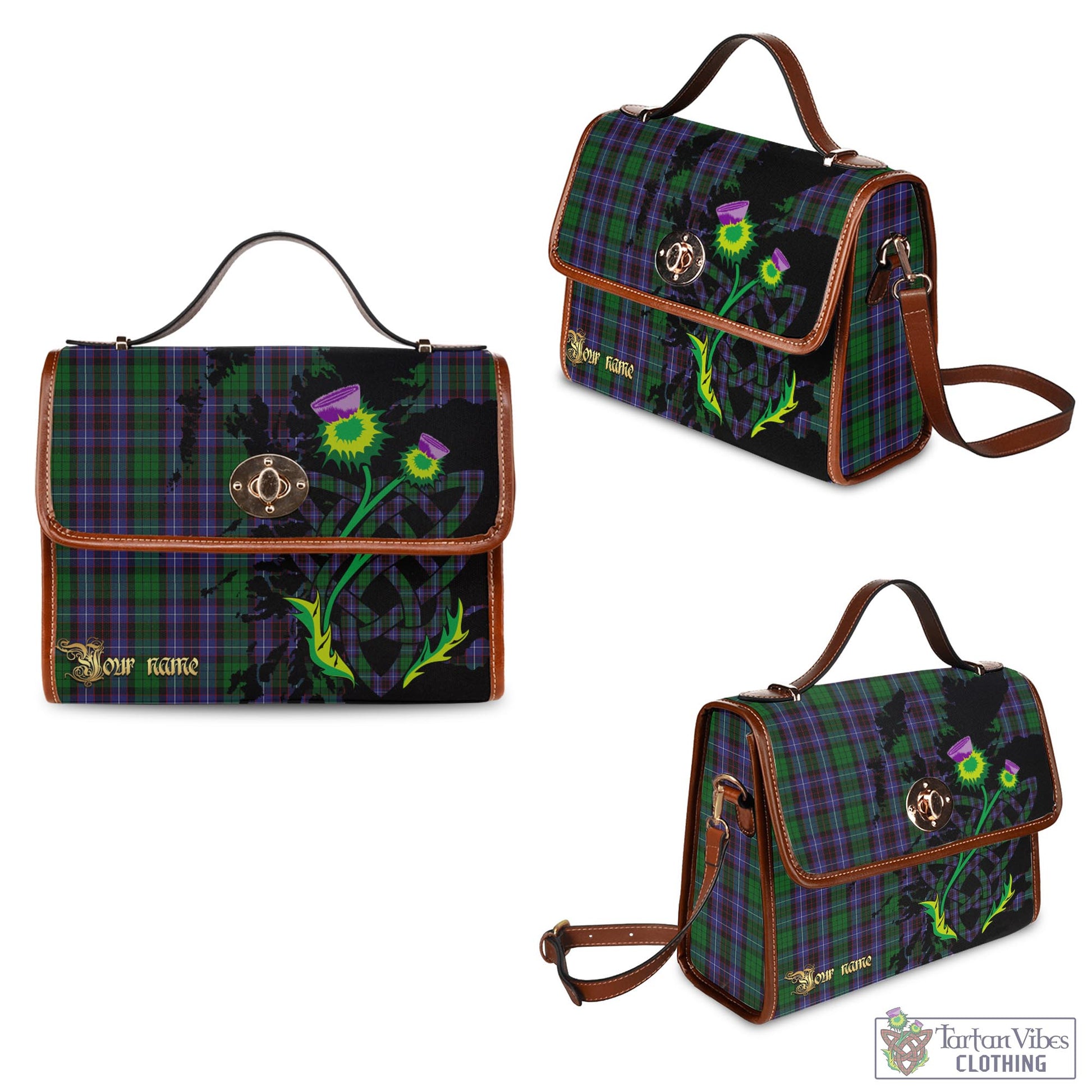 Tartan Vibes Clothing Hunter of Peebleshire Tartan Waterproof Canvas Bag with Scotland Map and Thistle Celtic Accents