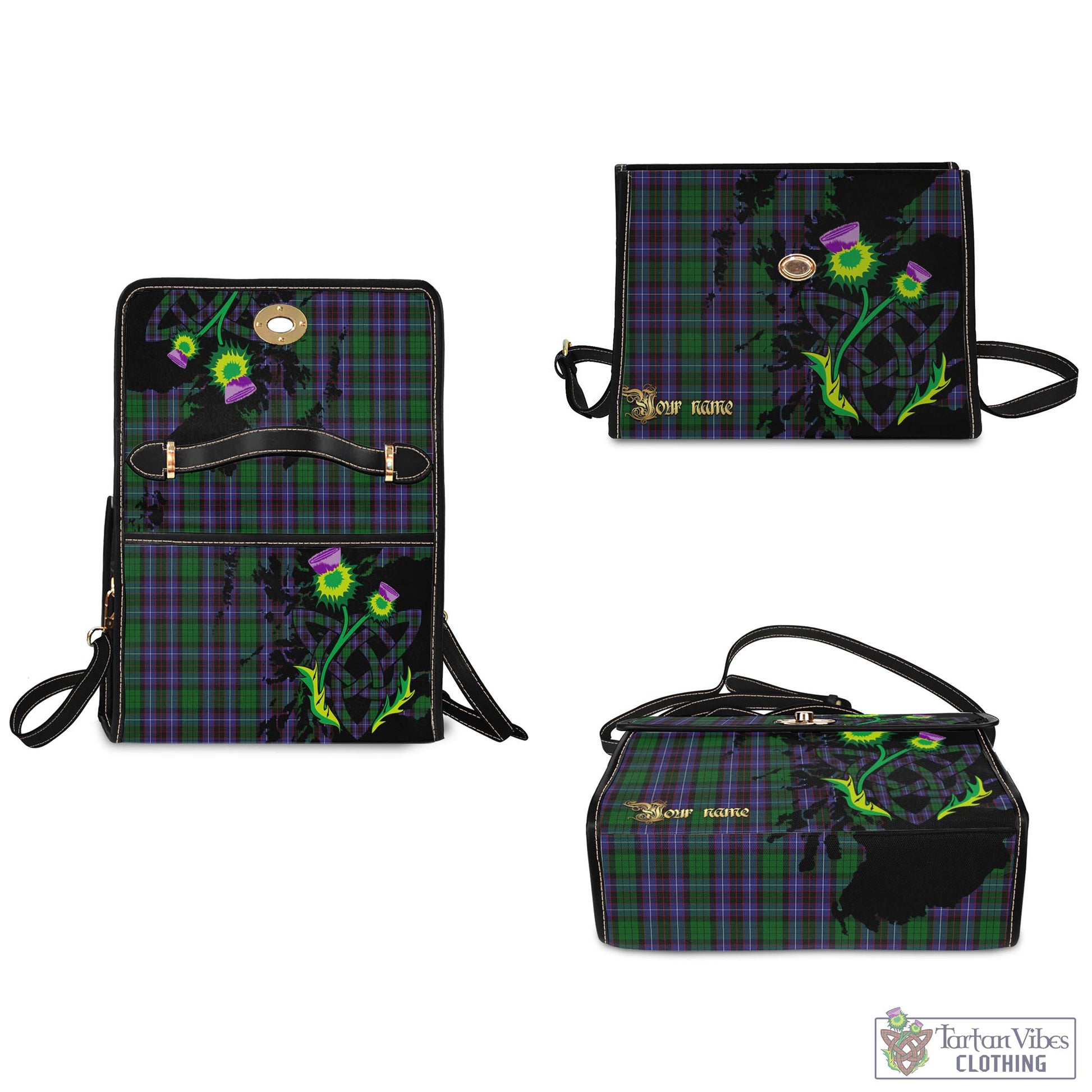 Tartan Vibes Clothing Hunter of Peebleshire Tartan Waterproof Canvas Bag with Scotland Map and Thistle Celtic Accents