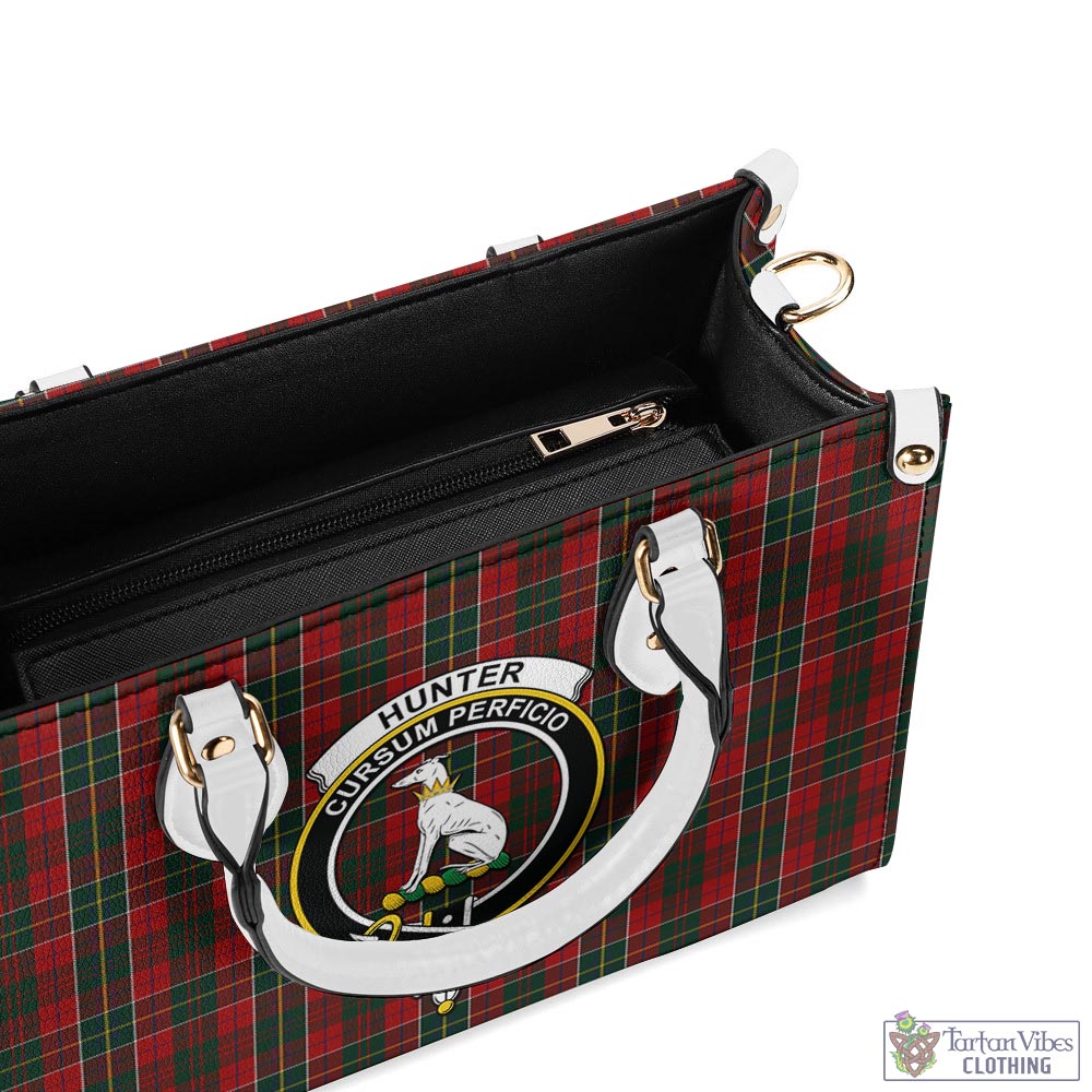 Tartan Vibes Clothing Hunter USA Tartan Luxury Leather Handbags with Family Crest