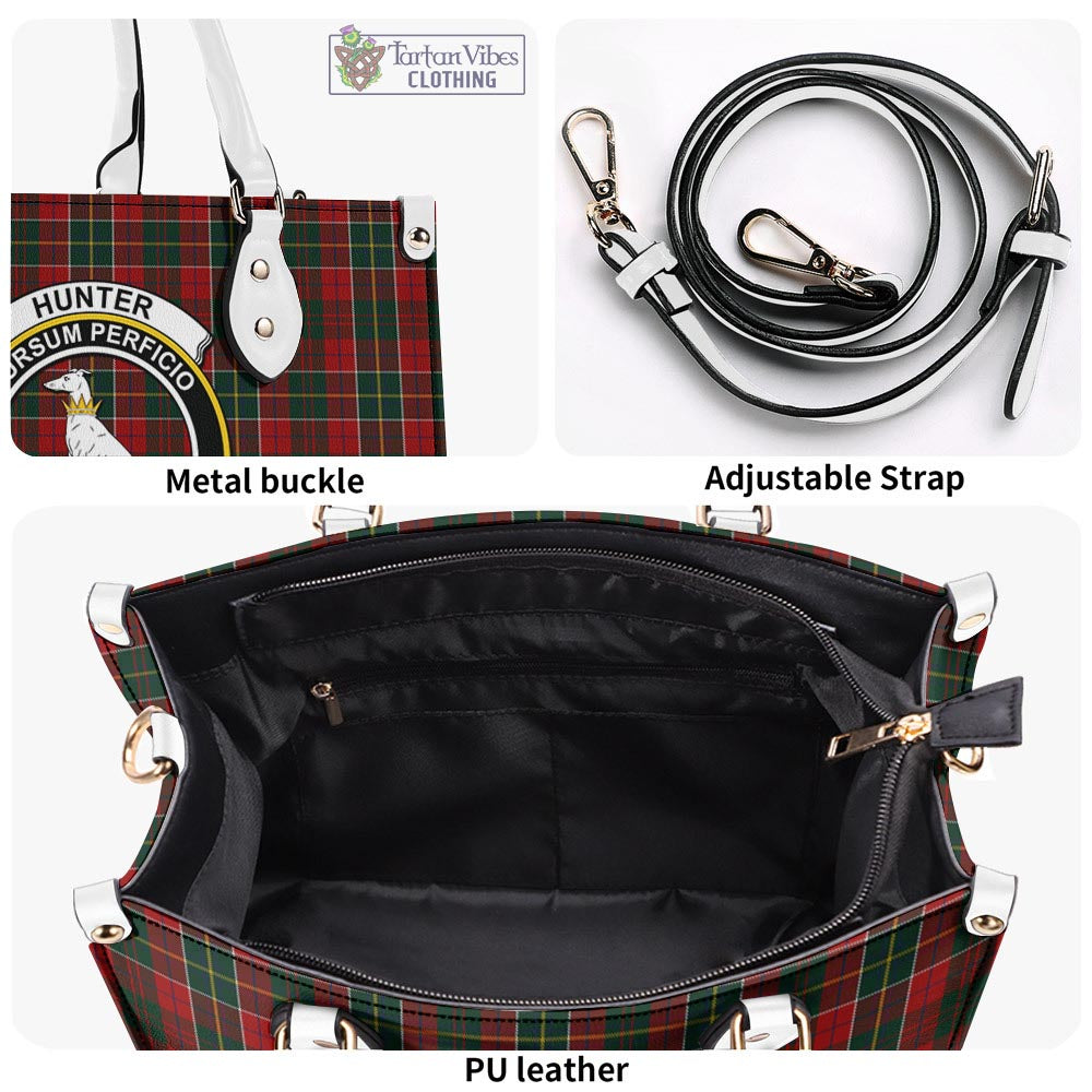 Tartan Vibes Clothing Hunter USA Tartan Luxury Leather Handbags with Family Crest