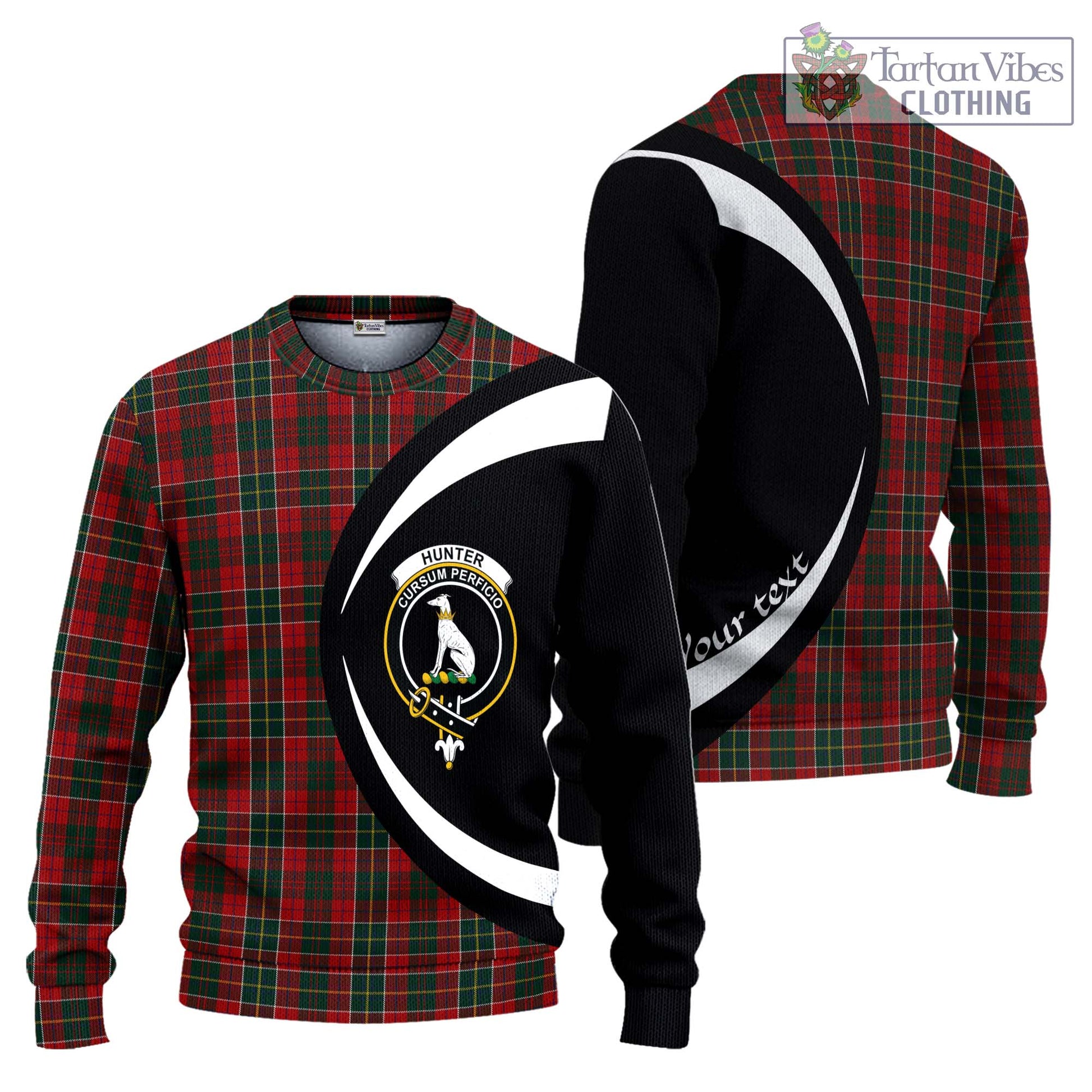 Hunter USA Tartan Ugly Sweater with Family Crest Circle Style Unisex - Tartan Vibes Clothing