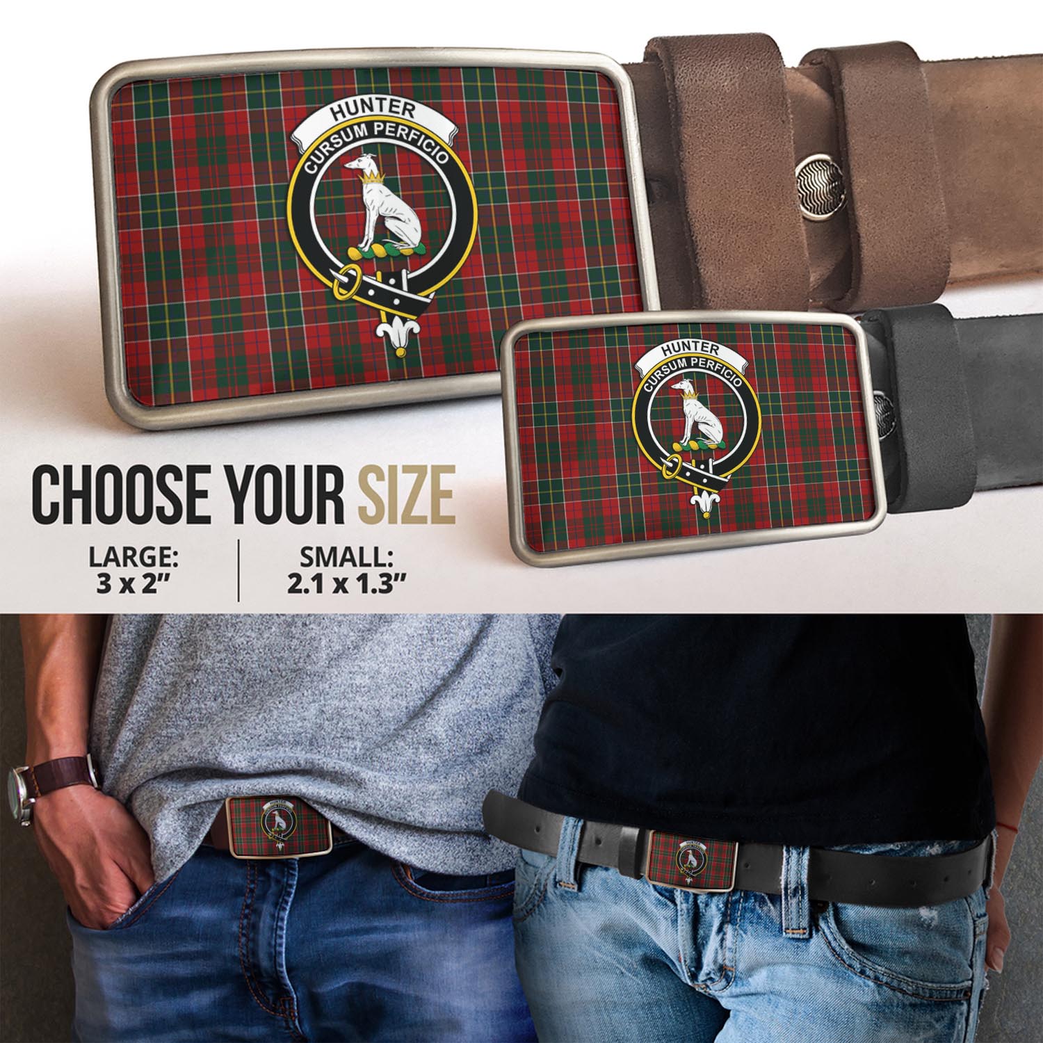 Hunter USA Tartan Belt Buckles with Family Crest - Tartanvibesclothing