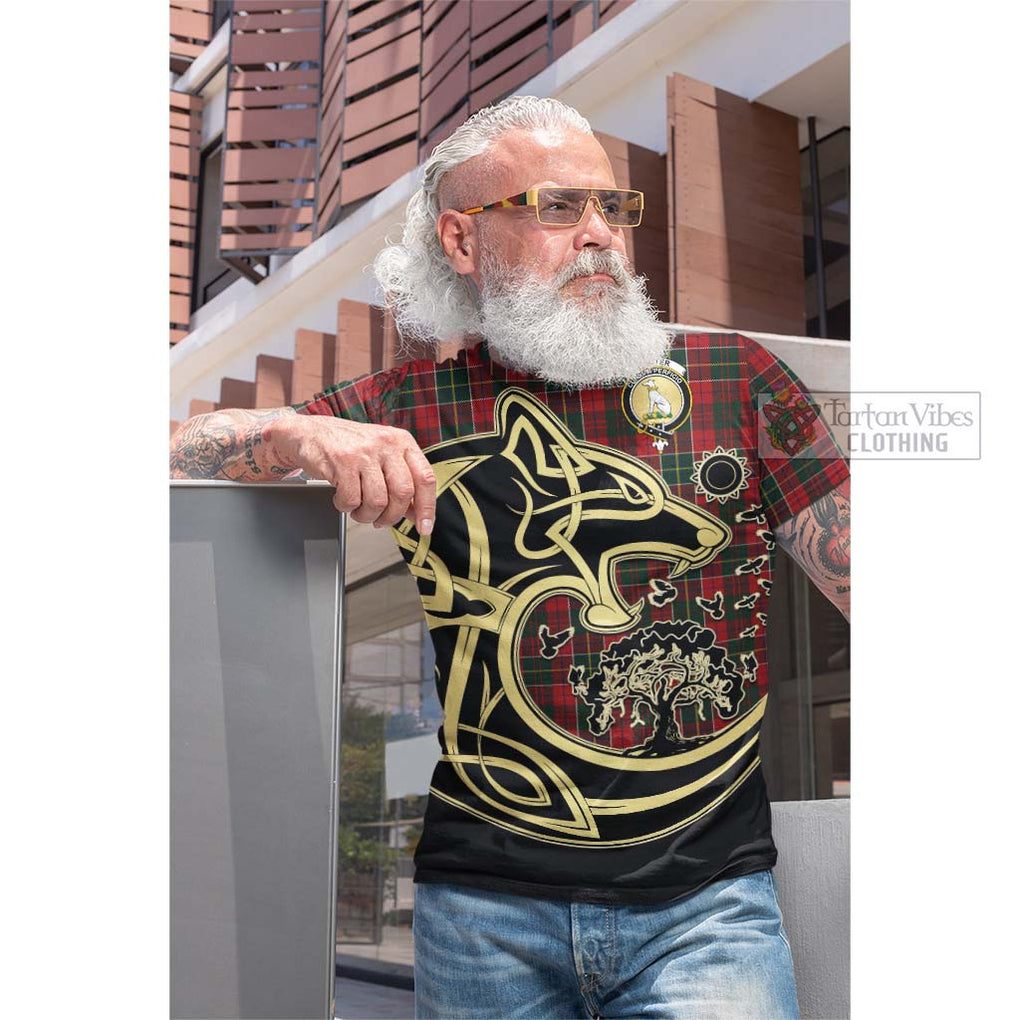 Tartan Vibes Clothing Hunter USA Tartan Cotton T-shirt with Family Crest Celtic Wolf Style