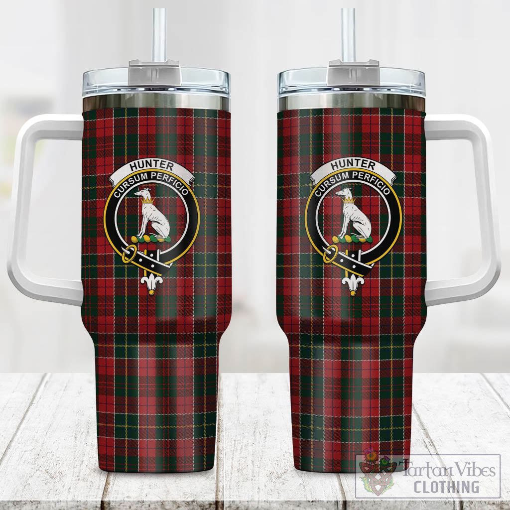 Tartan Vibes Clothing Hunter USA Tartan and Family Crest Tumbler with Handle