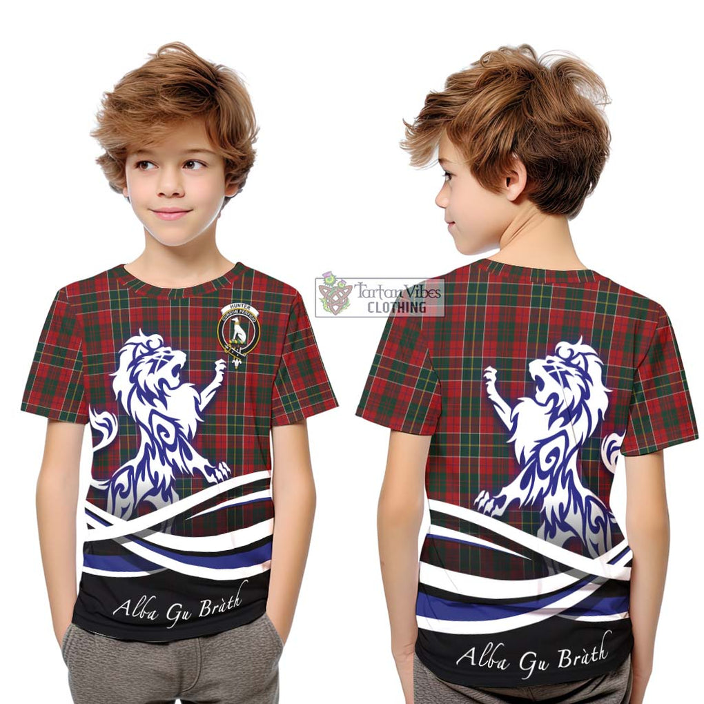 Hunter USA Tartan Kid T-Shirt with Alba Gu Brath Regal Lion Emblem Youth XL Size14 - Tartanvibesclothing Shop