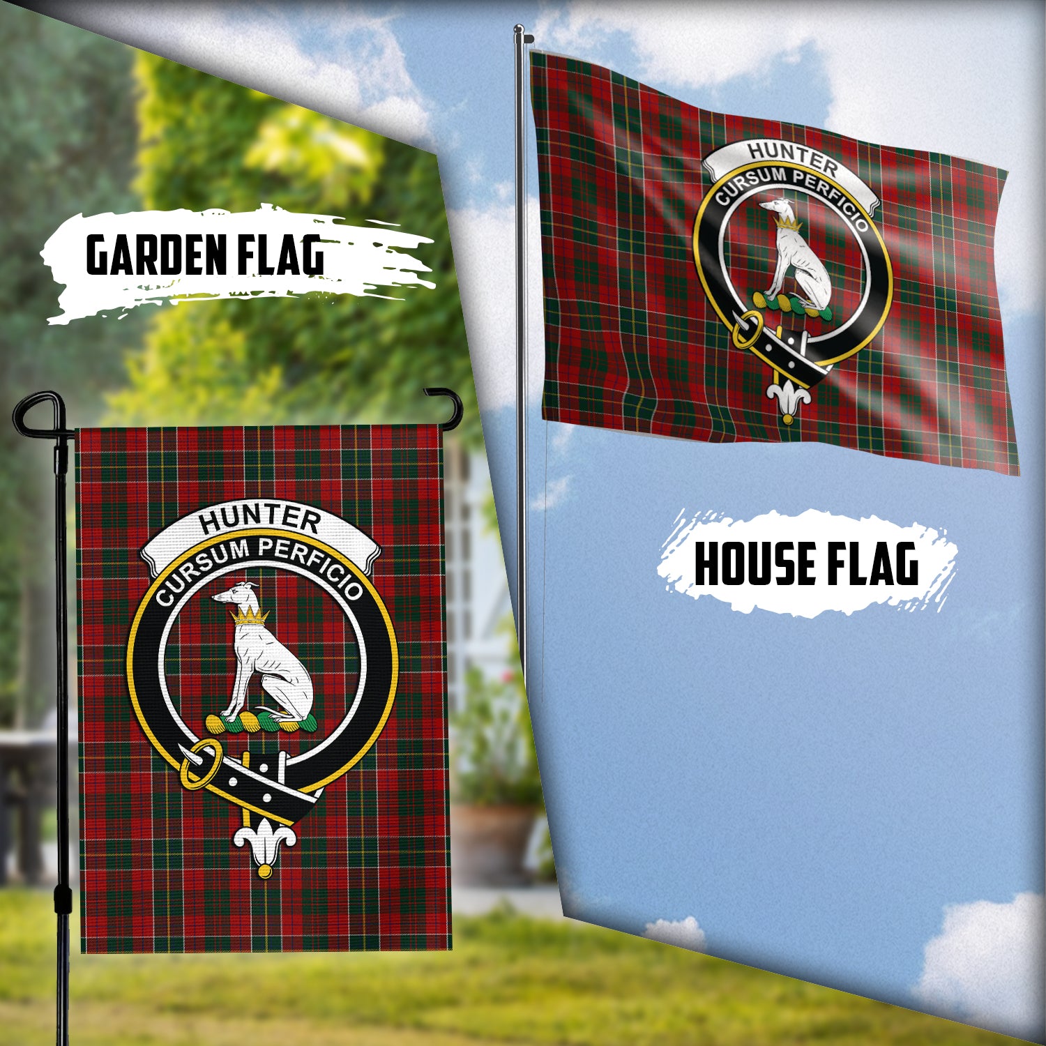 Hunter USA Tartan Flag with Family Crest Garden Flag (Vertical) - Tartan Vibes Clothing