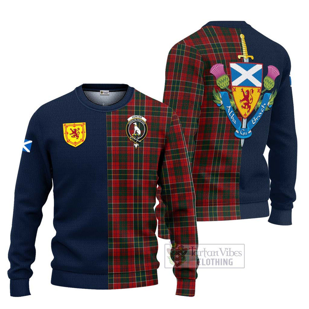 Tartan Vibes Clothing Hunter USA Tartan Knitted Sweater with Scottish Lion Royal Arm Half Style