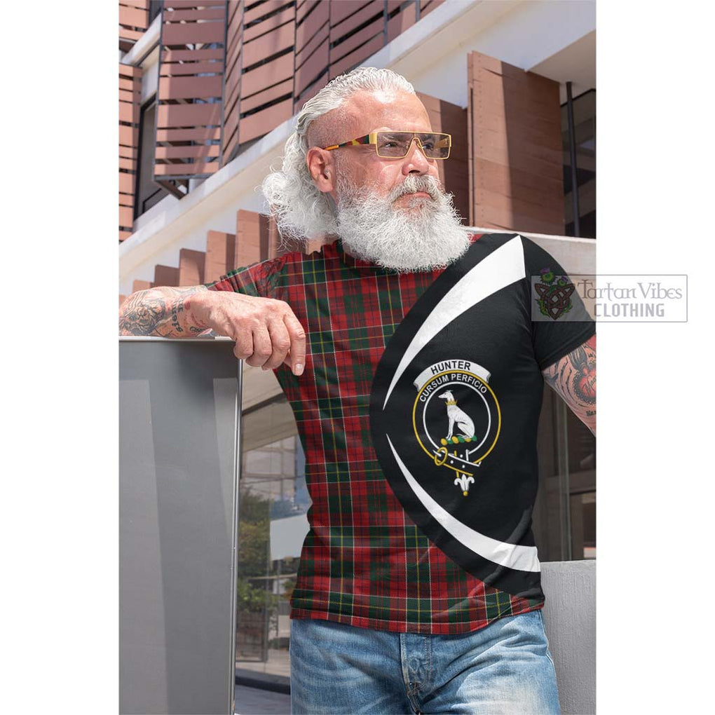 Tartan Vibes Clothing Hunter USA Tartan Cotton T-shirt with Family Crest Circle Style