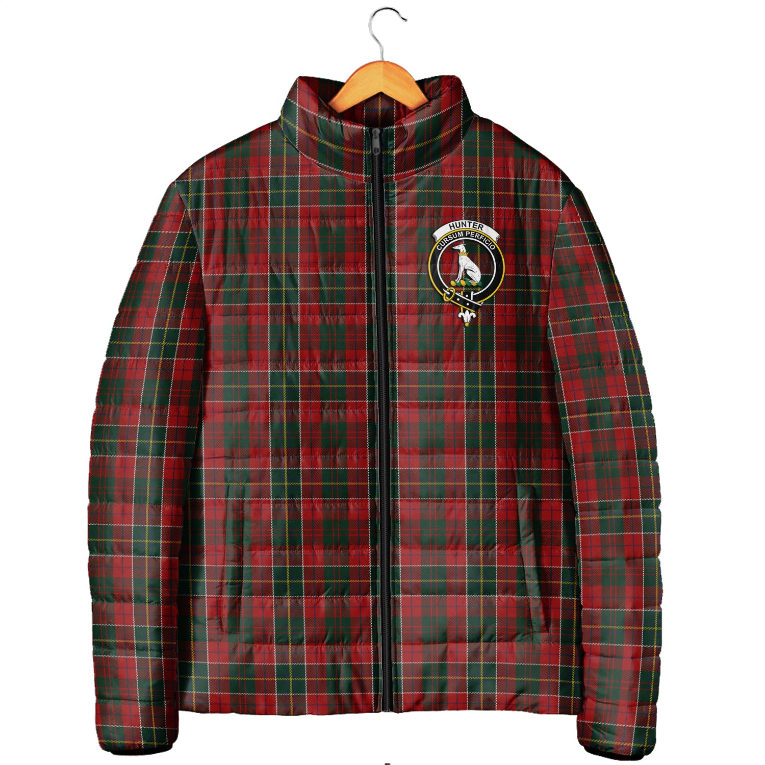 Hunter USA Tartan Padded Jacket with Family Crest Men's Padded Jacket - Tartan Vibes Clothing