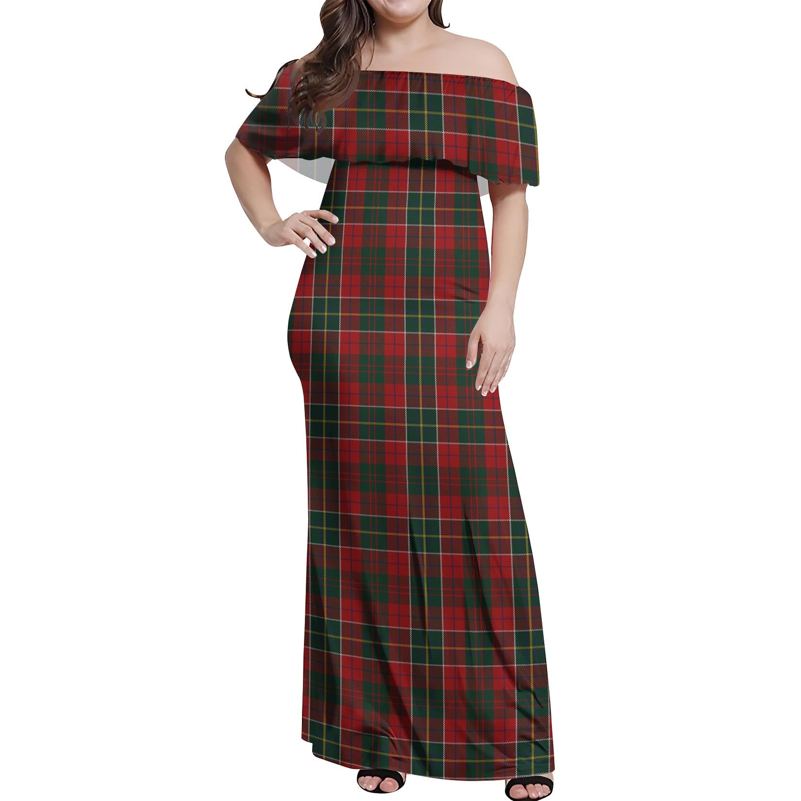 Hunter USA Tartan Off Shoulder Long Dress Women's Dress - Tartanvibesclothing