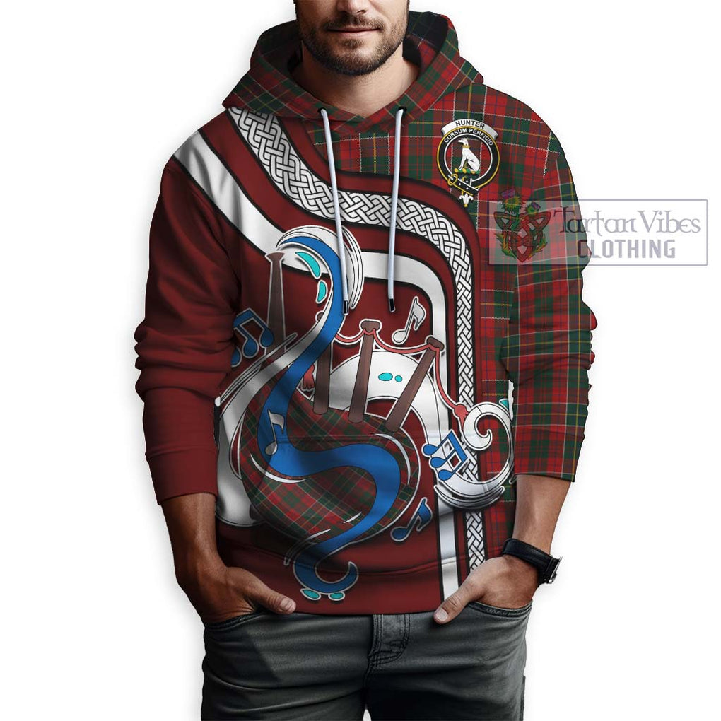 Hunter USA Tartan Hoodie with Epic Bagpipe Style Zip Hoodie - Tartanvibesclothing Shop