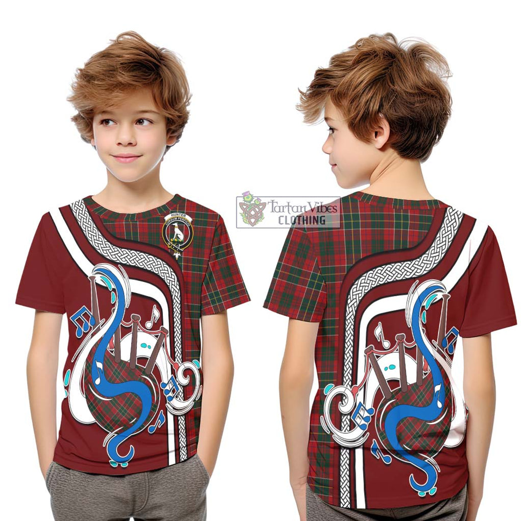 Tartan Vibes Clothing Hunter USA Tartan Kid T-Shirt with Epic Bagpipe Style