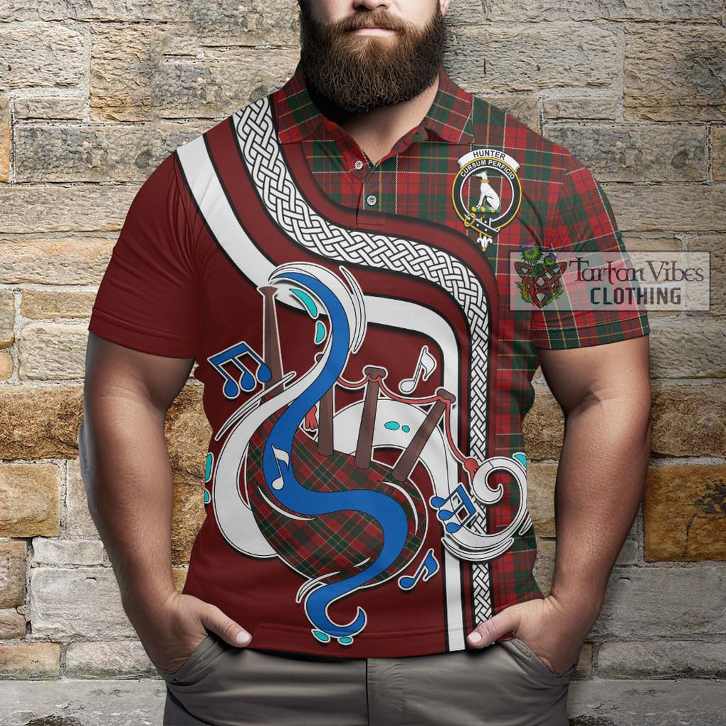 Tartan Vibes Clothing Hunter USA Tartan Polo Shirt with Epic Bagpipe Style