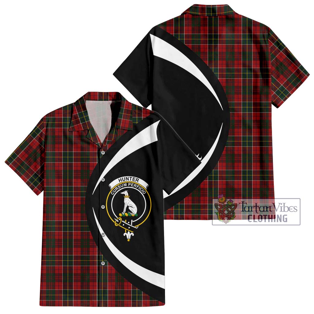 Hunter USA Tartan Short Sleeve Button Up with Family Crest Circle Style Kid - Tartan Vibes Clothing