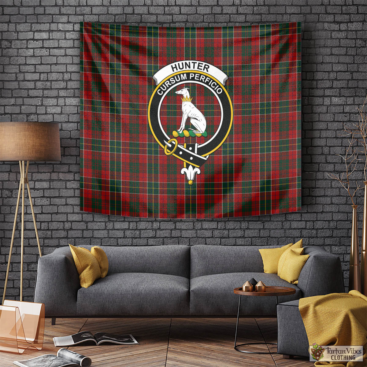 Tartan Vibes Clothing Hunter USA Tartan Tapestry Wall Hanging and Home Decor for Room with Family Crest