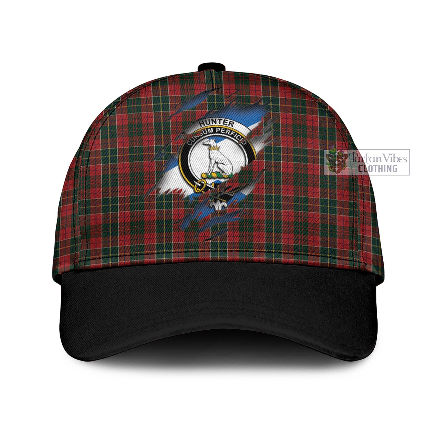 Tartan Vibes Clothing Hunter USA Tartan Classic Cap with Family Crest In Me Style