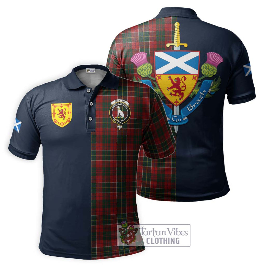 Tartan Vibes Clothing Hunter USA Tartan Polo Shirt with Scottish Lion Royal Arm Half Style