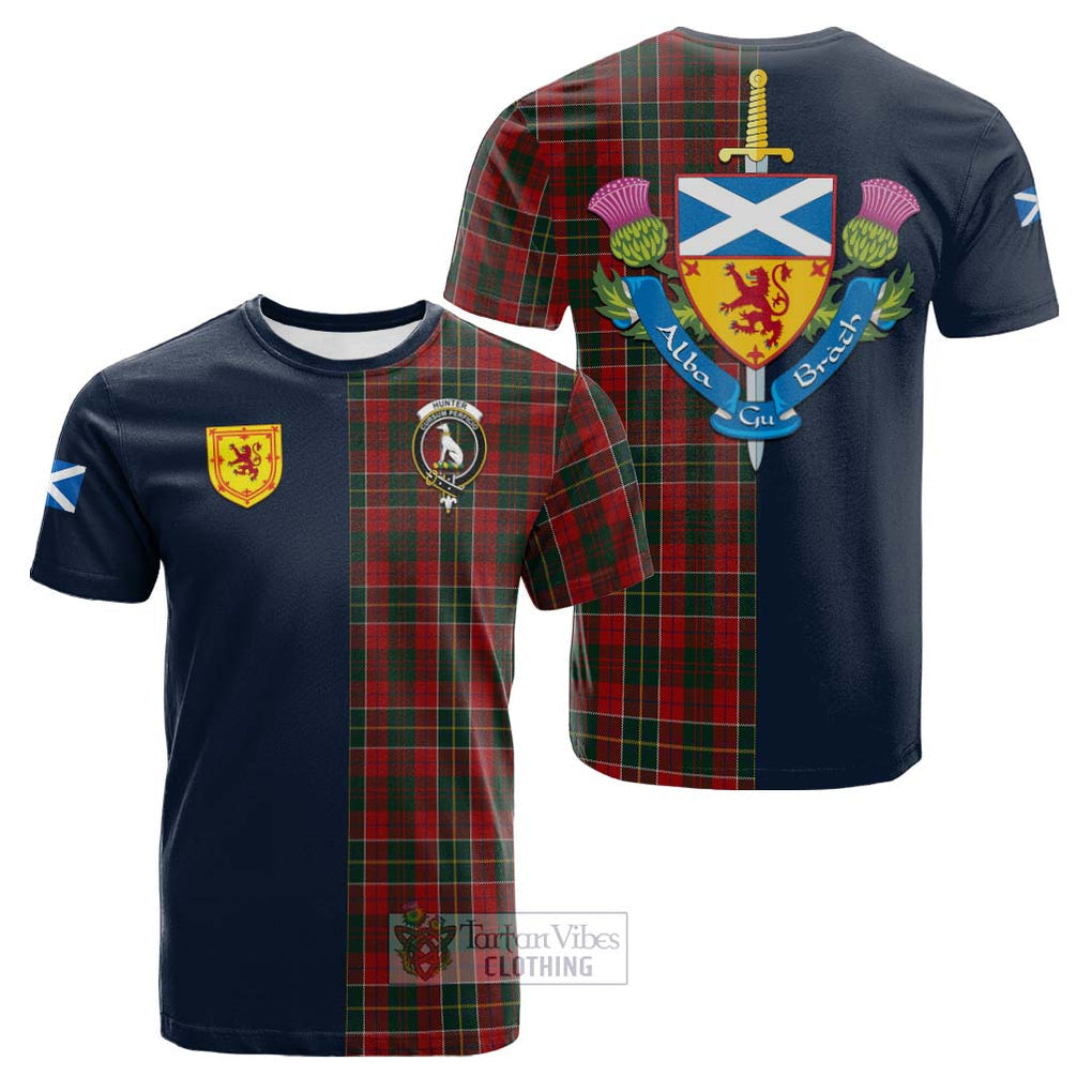 Tartan Vibes Clothing Hunter USA Tartan Cotton T-shirt with Scottish Lion Royal Arm Half Style