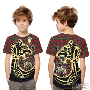 Hunter USA Tartan Kid T-Shirt with Family Crest Celtic Wolf Style