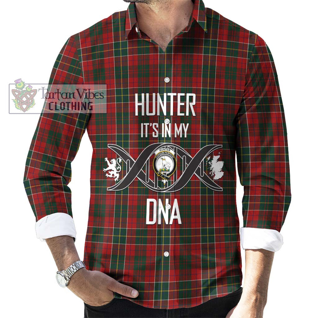 Hunter USA Tartan Long Sleeve Button Shirt with Family Crest DNA In Me Style Men's Shirt S - Tartanvibesclothing Shop