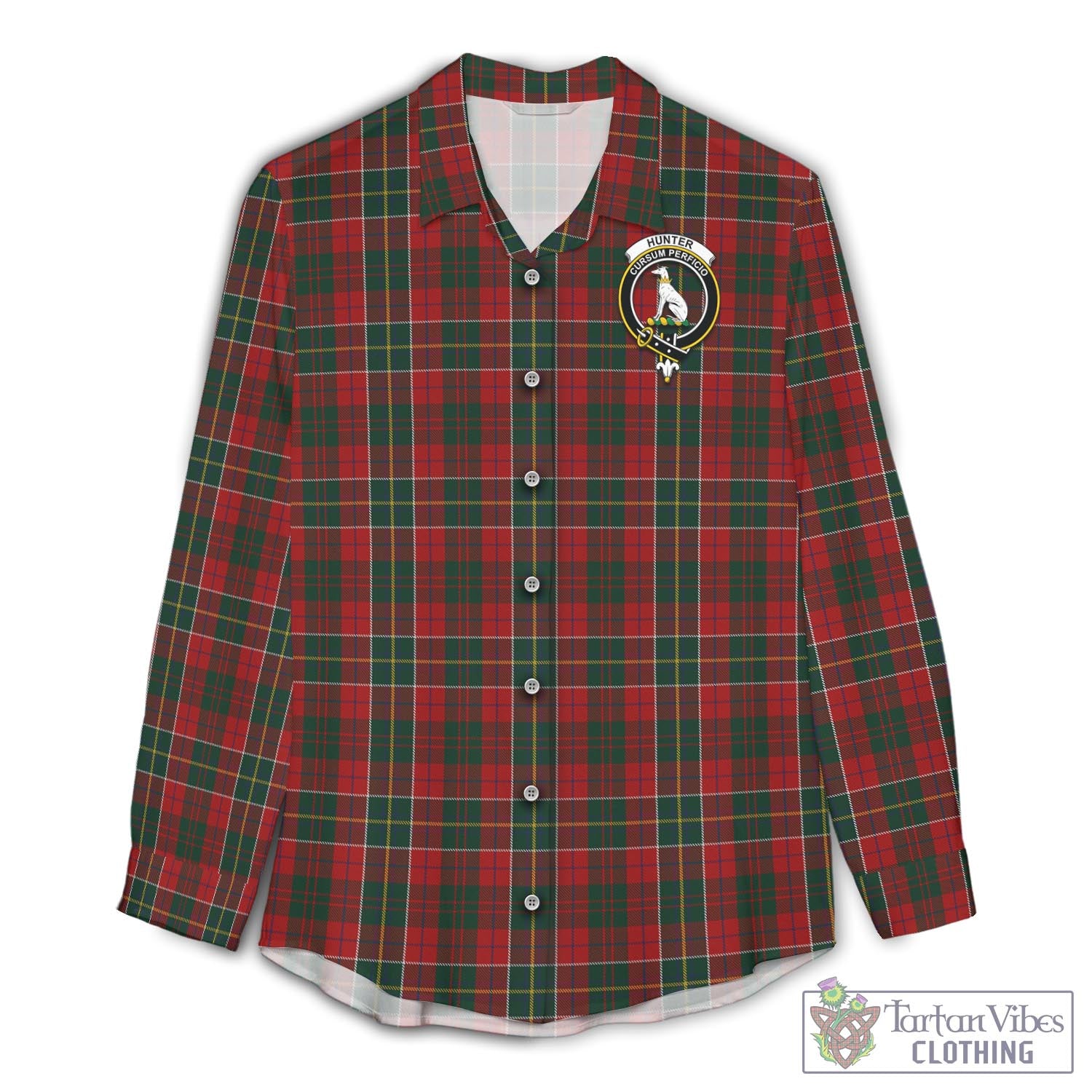 Tartan Vibes Clothing Hunter USA Tartan Womens Casual Shirt with Family Crest