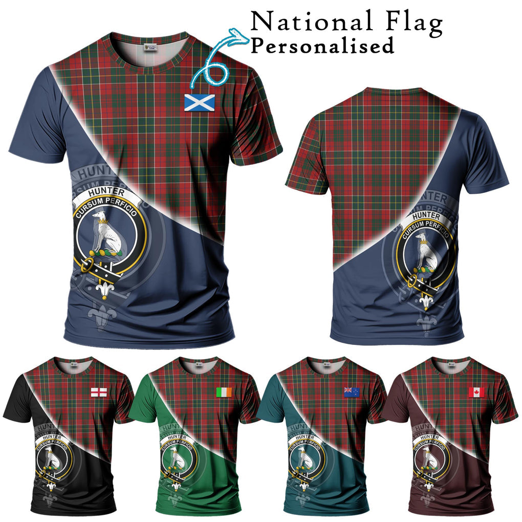 Hunter USA Tartan T-Shirt with Personalised National Flag and Family Crest Half Style Kid's Shirt - Tartanvibesclothing Shop