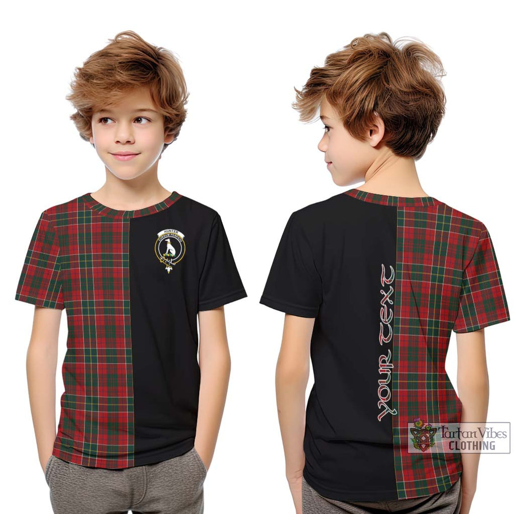 Hunter USA Tartan Kid T-Shirt with Family Crest and Half Of Me Style Youth XL Size14 - Tartanvibesclothing Shop