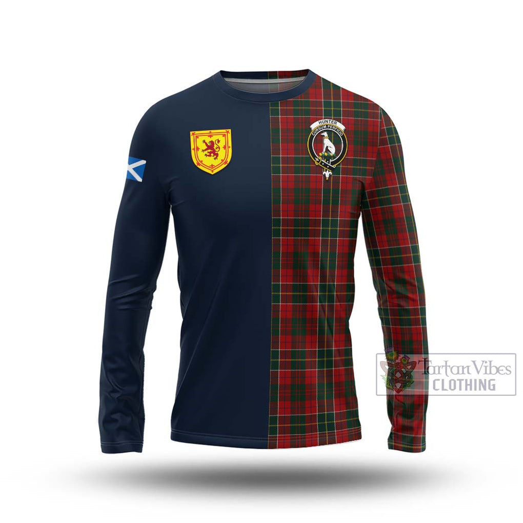 Tartan Vibes Clothing Hunter USA Tartan Long Sleeve T-Shirt with Scottish Lion Royal Arm Half Style