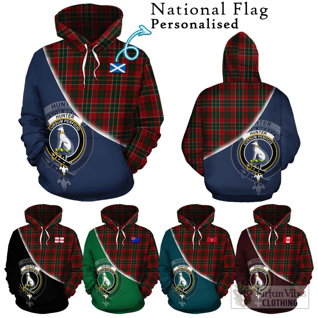 Hunter USA Tartan Hoodie with Personalised National Flag and Family Crest Half Style Zip Hoodie - Tartanvibesclothing Shop