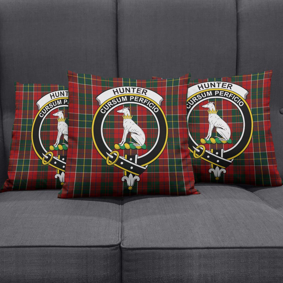 Hunter USA Tartan Pillow Cover with Family Crest Square Pillow Cover - Tartanvibesclothing