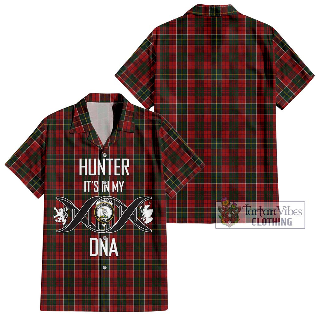 Hunter USA Tartan Short Sleeve Button Shirt with Family Crest DNA In Me Style Kid - Tartanvibesclothing Shop