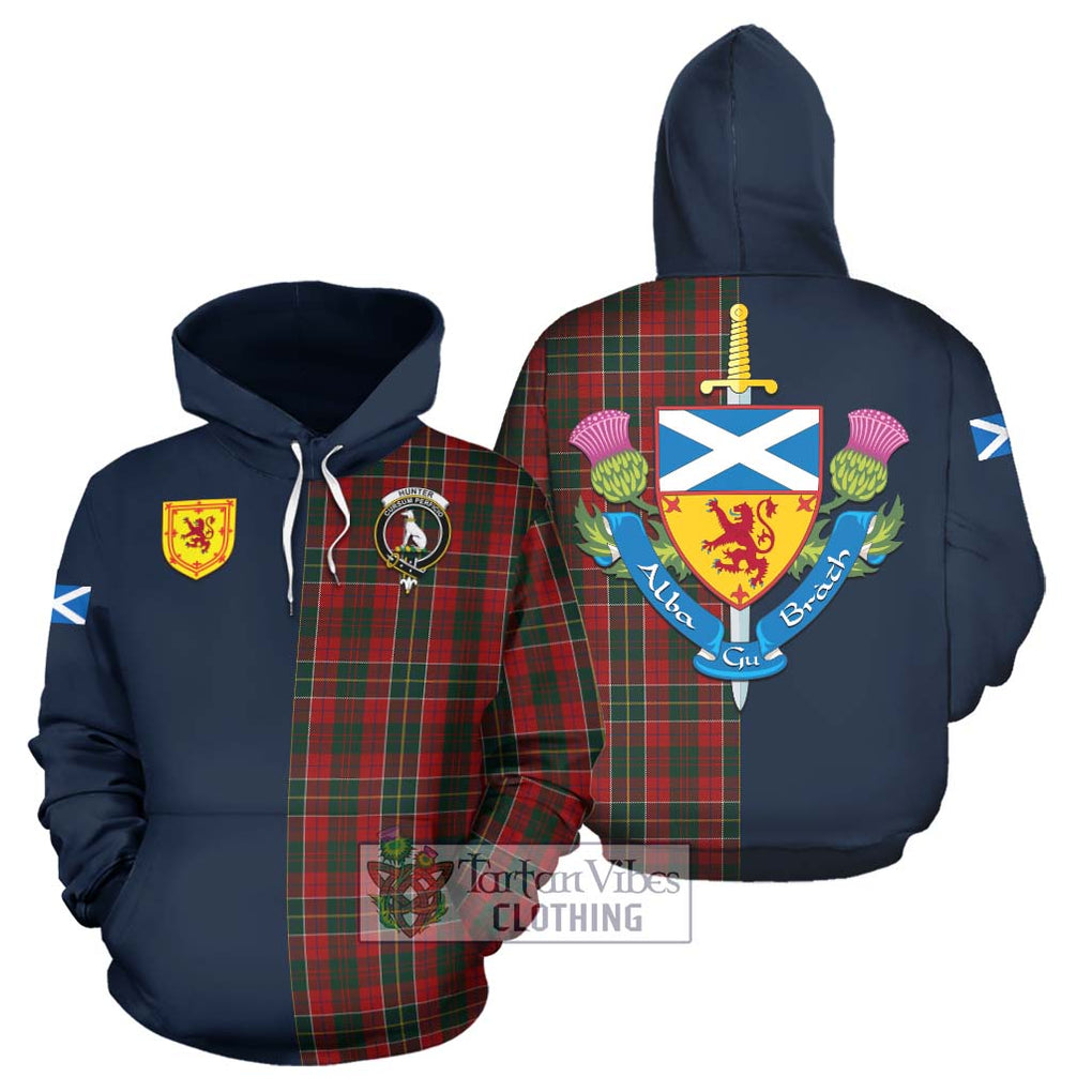 Tartan Vibes Clothing Hunter USA Tartan Hoodie with Scottish Lion Royal Arm Half Style