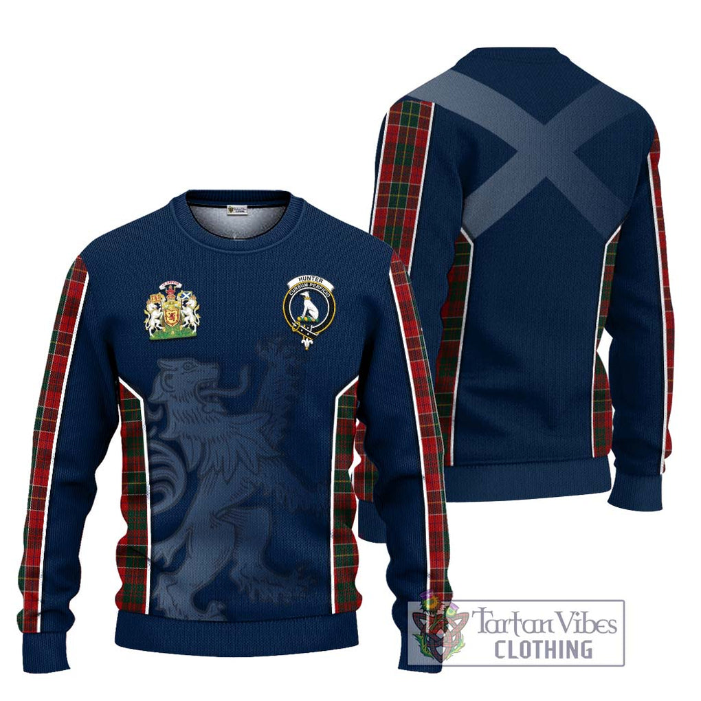 Hunter USA Tartan Knitted Sweater with Family Crest and Lion Rampant Vibes Sport Style Unisex - Tartan Vibes Clothing