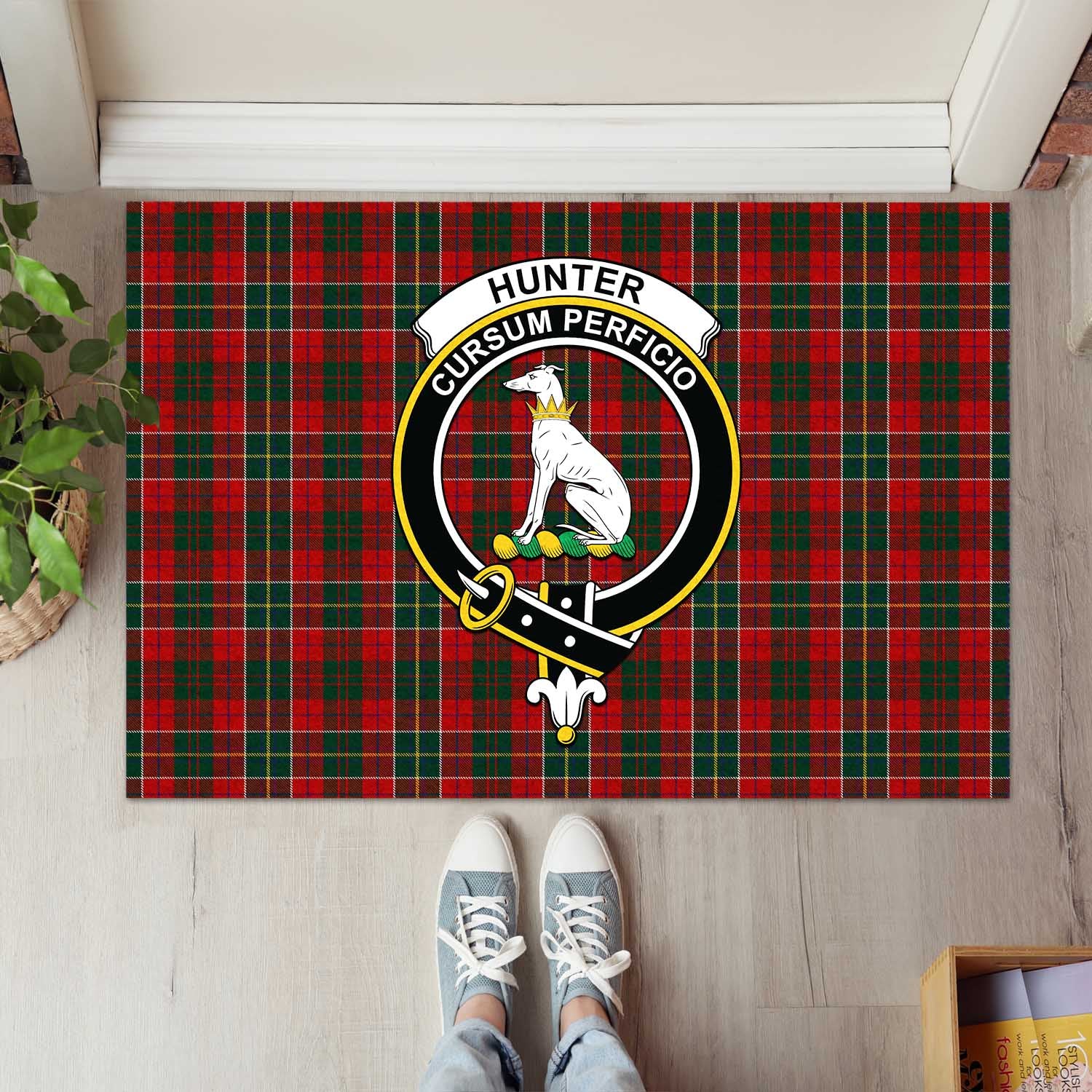 Hunter USA Tartan Door Mat with Family Crest - Tartanvibesclothing