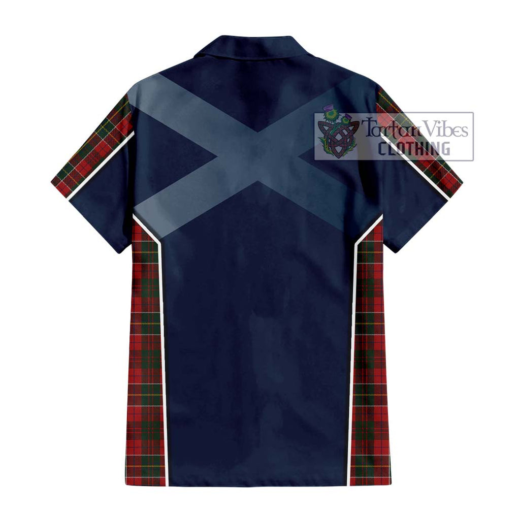 Hunter USA Tartan Short Sleeve Button Shirt with Family Crest and Lion Rampant Vibes Sport Style - Tartan Vibes Clothing