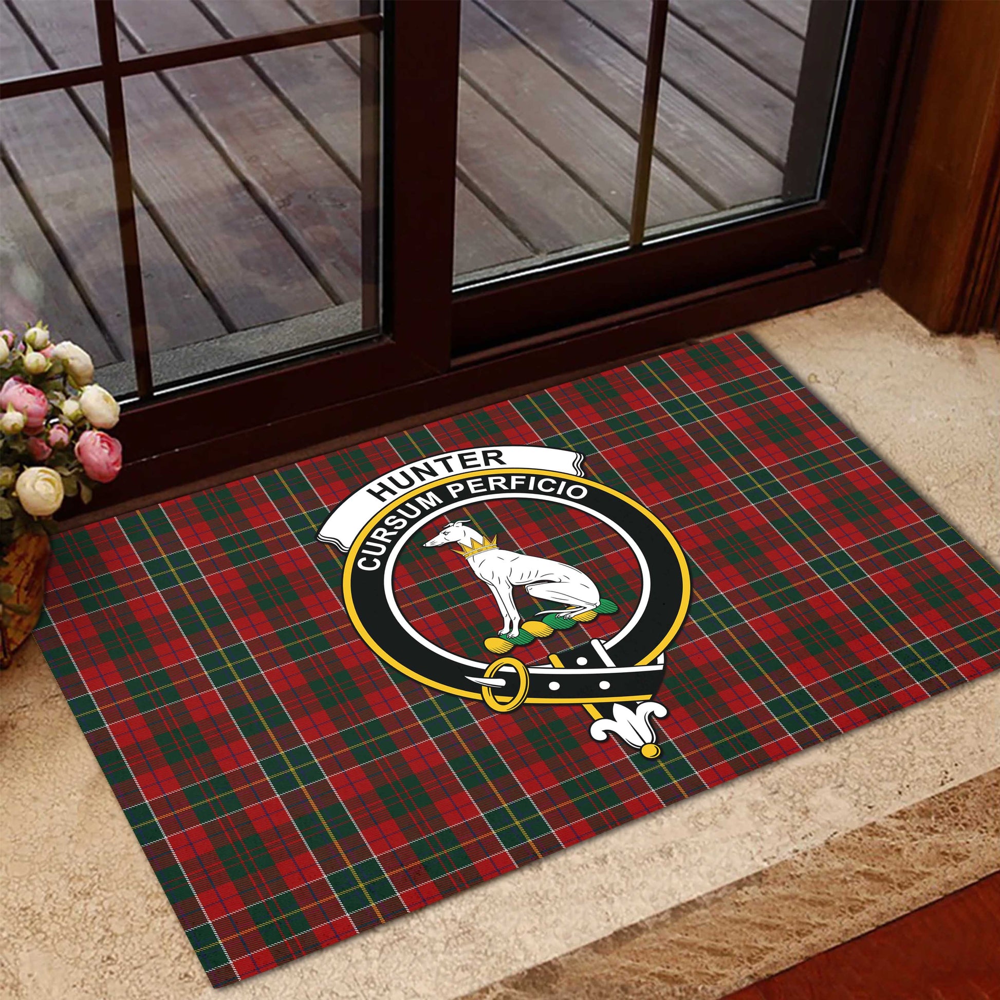 Hunter USA Tartan Door Mat with Family Crest - Tartanvibesclothing