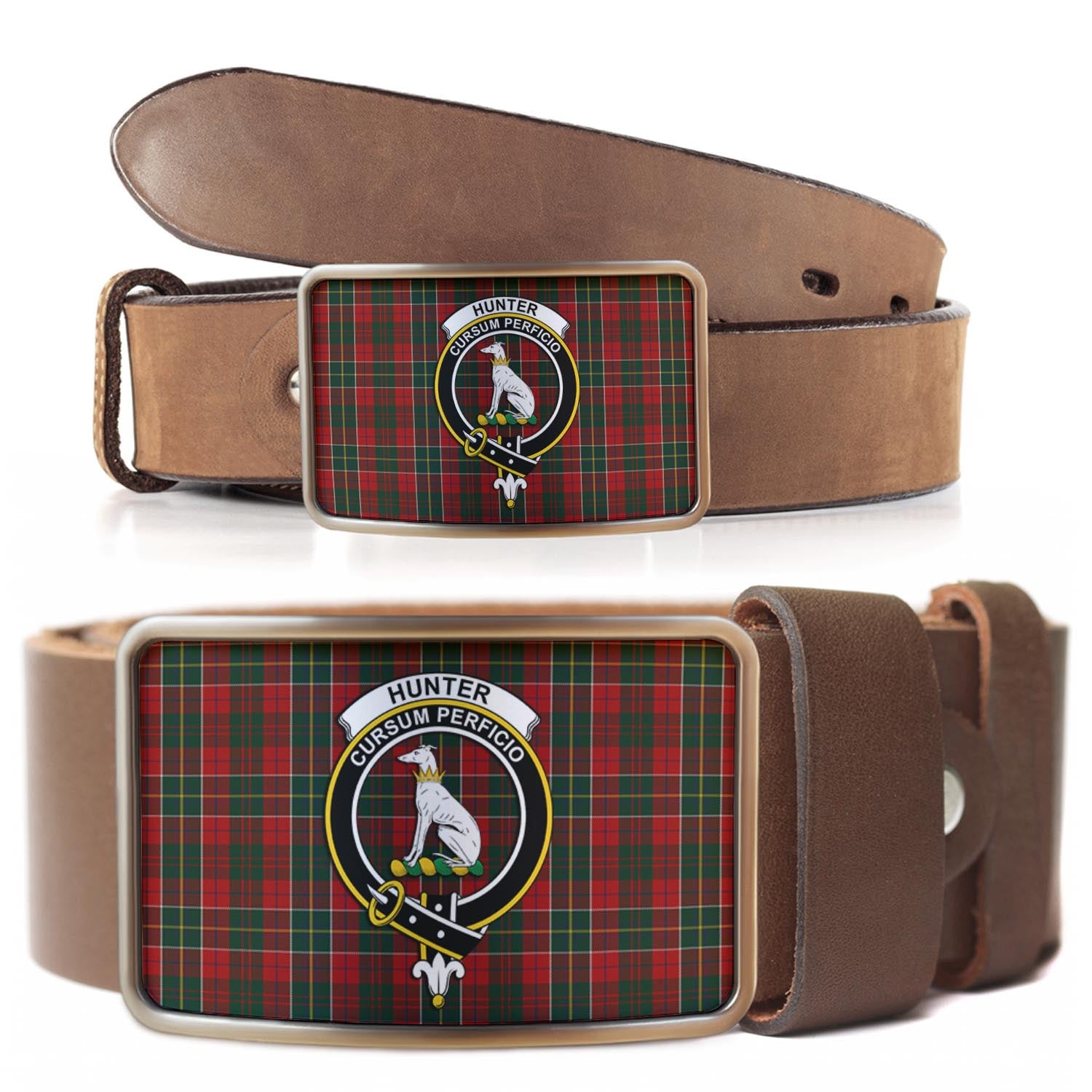 Hunter USA Tartan Belt Buckles with Family Crest - Tartan Vibes Clothing