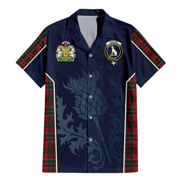 Hunter USA Tartan Short Sleeve Button Up Shirt with Family Crest and Scottish Thistle Vibes Sport Style