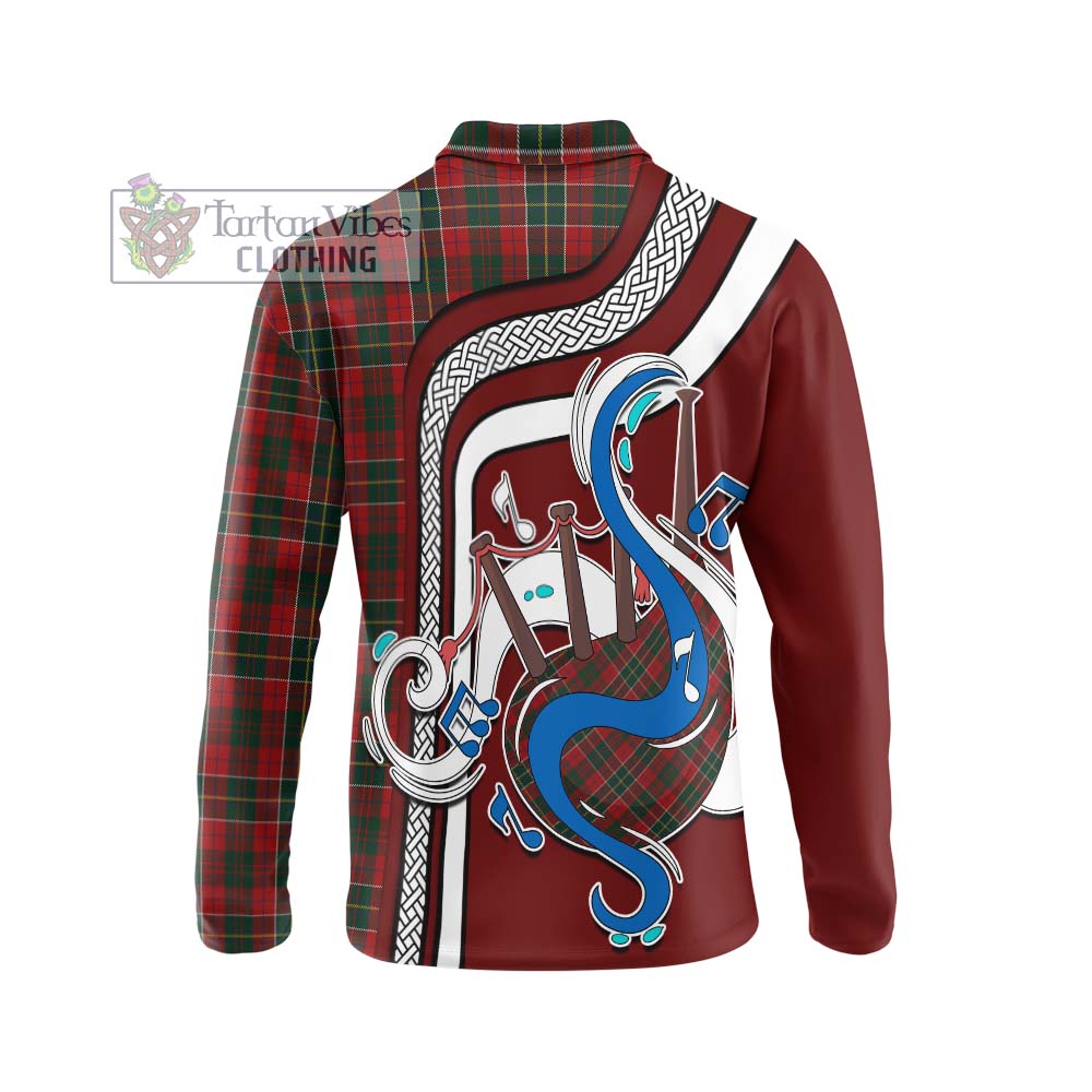 Tartan Vibes Clothing Hunter USA Tartan Long Sleeve Polo Shirt with Epic Bagpipe Style