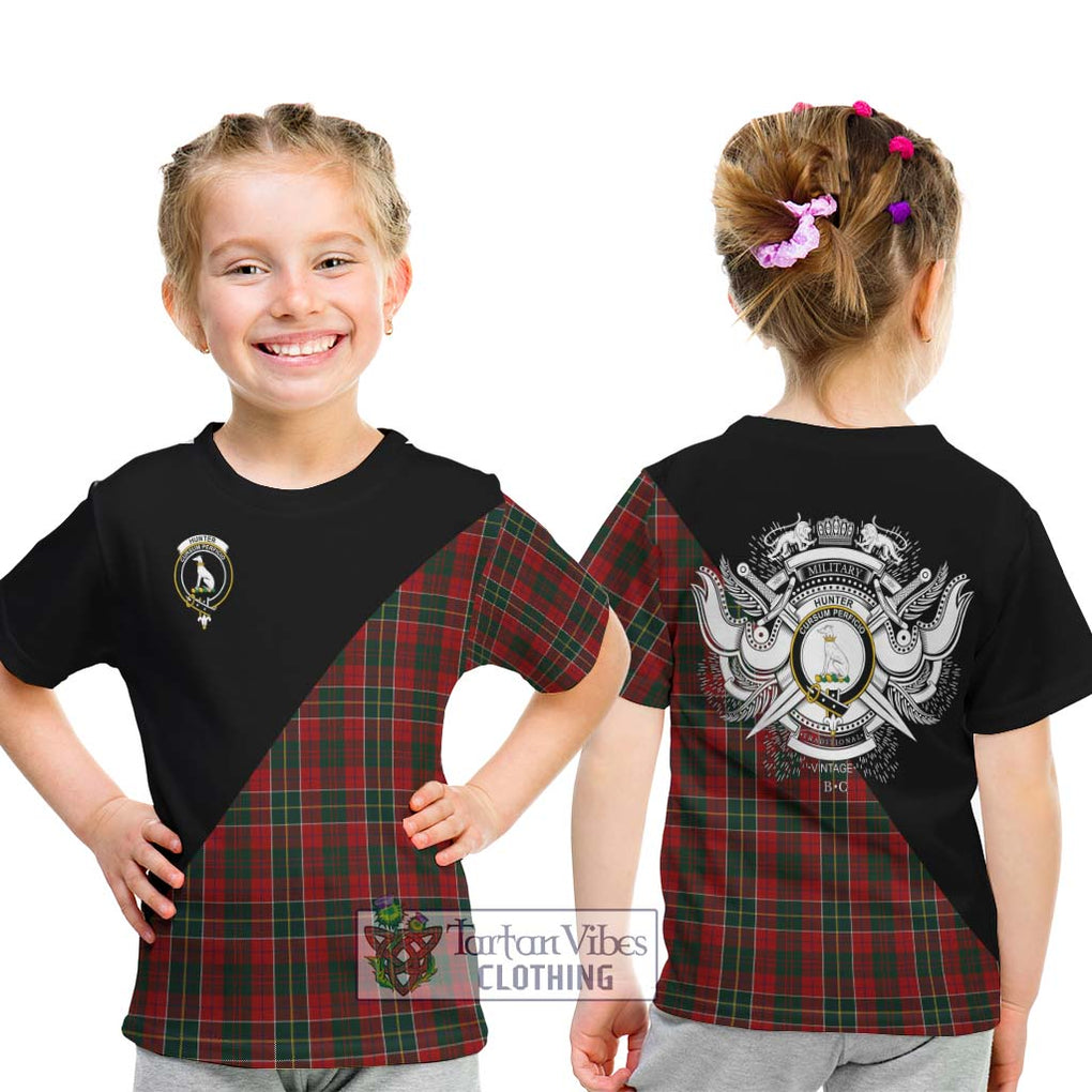 Hunter USA Tartan Kid T-Shirt with Family Crest and Military Logo Style - Tartanvibesclothing Shop