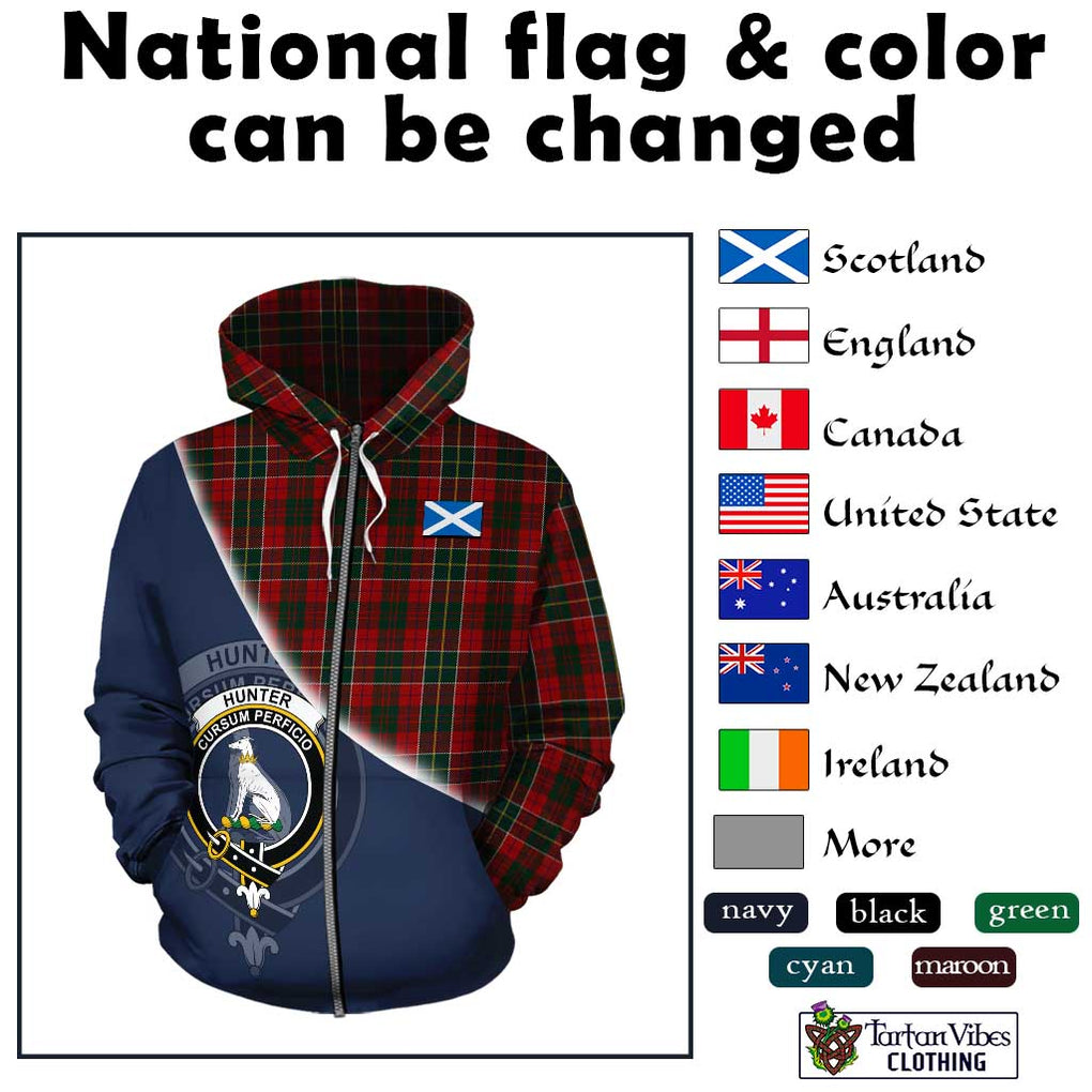 Hunter USA Tartan Hoodie with Personalised National Flag and Family Crest Half Style - Tartanvibesclothing Shop