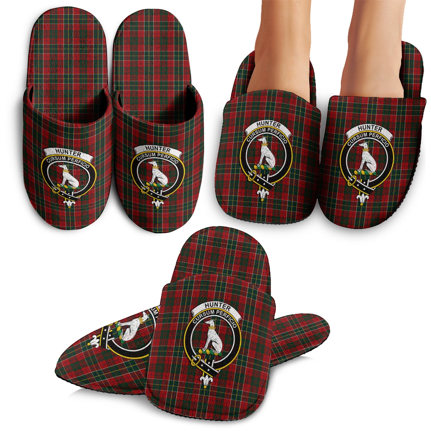 Hunter USA Tartan Home Slippers with Family Crest - Tartanvibesclothing