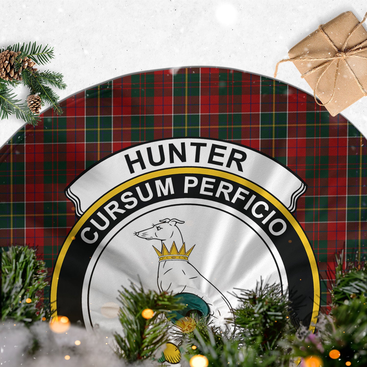 Hunter USA Tartan Christmas Tree Skirt with Family Crest - Tartanvibesclothing